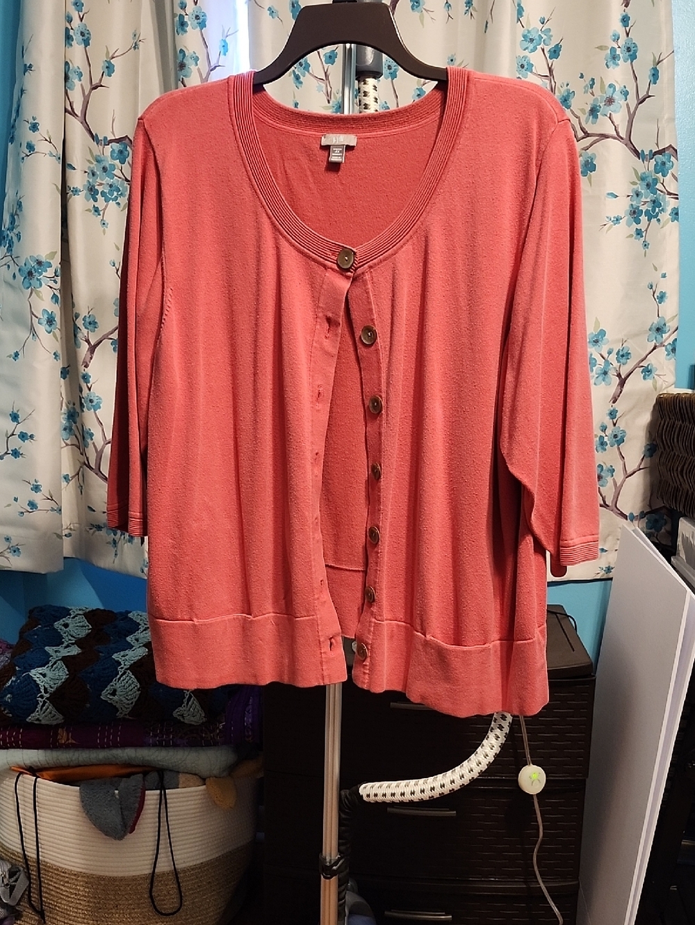 J. Jill Coral Button-Front Knit Cardigan